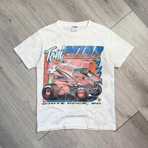 Rare Vintage Toni Lutar Distressed Sprint Car Racing Men's White T-Shirt - Small
